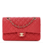Caviar Quilted Medium Double Flap Red