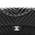 Lambskin Chevron Quilted Medium Double Flap Black