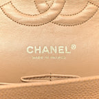 Caviar Quilted Medium Double Flap Beige