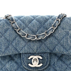 Denim CC Quilted Mini Square Flap Blue