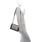 Calfskin Woven Medium Boy Flap Black White