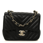 Lambskin Chevron Quilted Mini Square Flap Black