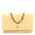 Lambskin Quilted Enamel Wallet On Chain WOC Yellow