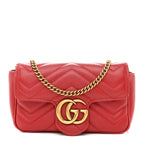 Calfskin Matelasse Super Mini GG Marmont Shoulder Bag Hibiscus Red