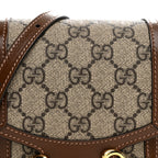 GG Supreme Monogram Mini Horsebit 1955 Crossbody Bag Beige Brown Sugar