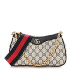 GG Supreme Monogram Textured Dollar Calfskin Web Small Ophidia GG Handbag Beige Blue