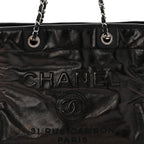 Glazed Calfskin Small Deauville Tote Black