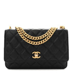 Lambskin Quilted Sweet Camellia Wallet On Chain WOC Black