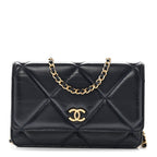 Lambskin Quilted Wallet On Chain WOC Navy