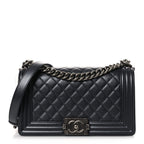 Metallic Caviar Quilted Medium Boy Flap Navy
