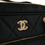 Shiny Grained Calfskin Quilted Large Travel Bowling Bag Black