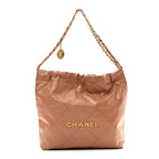 Shiny Calfskin Quilted Small Chanel 22 Beige