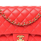 Lambskin Quilted Medium Double Flap Dark Pink