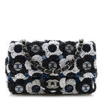 Satin Sequin Embellished Flower Mini Rectangular Flap Black White Blue