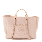 Mixed Fibers Calfskin Medium Deauville Tote Beige