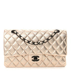 Metallic Lambskin Quilted Medium Double Flap Gold Black