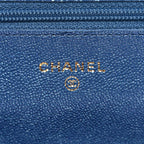 Iridescent Caviar Quilted Wallet on Chain WOC Dark Blue