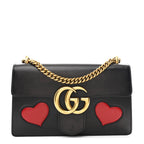 Knight Calfskin Malaga Kid Heart Medium GG Marmont Chain Handle Bag Black Hibiscus Red Multicolor