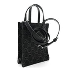 Denim Cuoio Harness GG Monogram Mini Ophidia Tote Bag Black Medium Grey