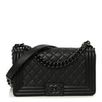 Calfskin Quilted Medium Boy Flap So Black