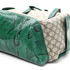 GG Supreme Monogram Snakeskin Ophidia Double Buckle Backpack Brown Green