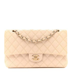 Caviar Quilted Medium Double Flap Light Beige