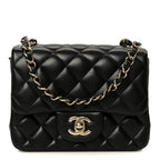 Lambskin Quilted Mini Square Flap Black