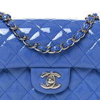 Patent Calfskin Quilted Mini Rectangular Flap Blue