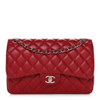 Caviar Quilted Jumbo Double Flap Dark Red