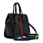 Textured Calfskin Web Small Ophidia Tote Bag Black