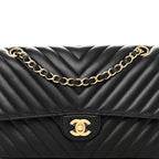 Lambskin Chevron Quilted Medium Double Flap Black