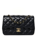 Lambskin Quilted Mini Rectangular Flap Black