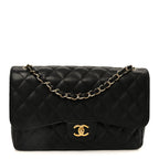 Caviar Quilted Jumbo Double Flap Black