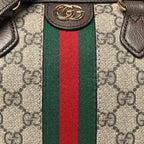 GG Supreme Monogram Textured Dollar Calfskin Web Mini Ophidia Top Handle Bowler Bag Beige Ebony New Acero