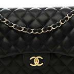 Lambskin Quilted Jumbo Double Flap Black