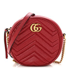 Glazed Calfskin Matelasse Heart Mini GG Marmont Round Shoulder Bag Romantic Cerise