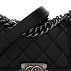 Calfskin Quilted Small Boy Flap Black