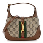 GG Supreme Monogram Azalea Calfskin Web Mini Jackie 1961 Hobo Beige Ebony Brown Sugar
