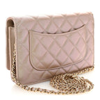 Iridescent Caviar Quilted Wallet on Chain WOC Beige