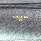 Iridescent Caviar Quilted Wallet On Chain WOC Green