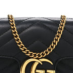 Calfskin Matelasse Super Mini GG Marmont Shoulder Bag Black