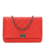 Lambskin Quilted Boy Wallet On Chain WOC Red