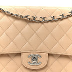 Caviar Quilted Medium Double Flap Beige