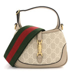 GG Supreme Monogram Textured Dollar Calfskin Mini Jackie 1961 Hobo Beige Mystic White Oatmeal