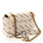 X BALENCIAGA Calfskin Matelasse Logo Print Small GG Marmont Shoulder Bag White