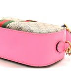 GG Supreme Monogram Textured Dollar Calfskin Web Ophidia Small Crossbody Bag Beige Ebony Fuchsia