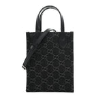 Denim Cuoio Harness GG Monogram Mini Ophidia Tote Bag Black Medium Grey