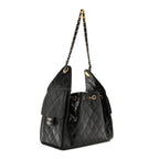 Shiny Crumpled Calfskin Quilted Small Chanel 25 Handbag Black