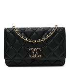 Lambskin Quilted Twisted CC Wallet On Chain WOC Black