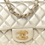 Metallic Lambskin Quilted Mini Rectangular Flap Gold